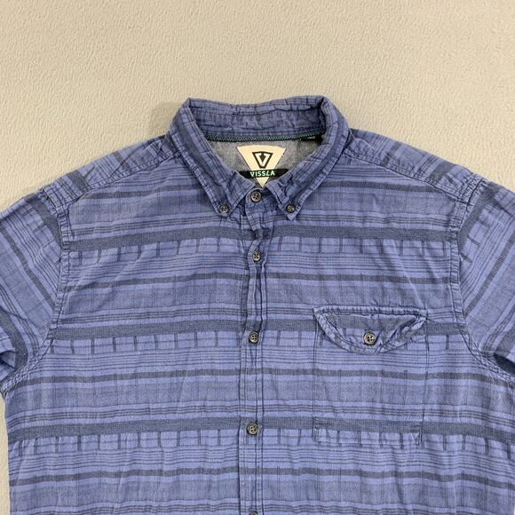Vissla Button Shirt Mens Large Blue Long Sleeve Cotton - Picture 2 of 16